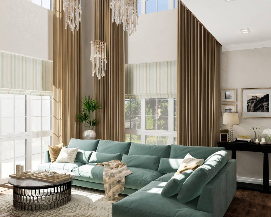Шторы в гостиной со вторым светом