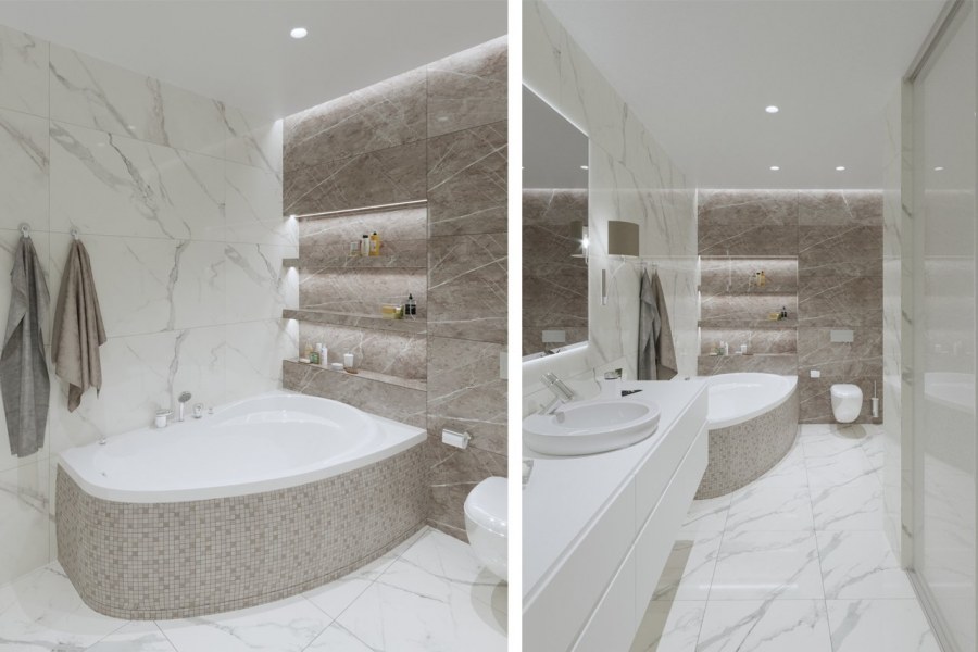 Санузел с угловой ванной