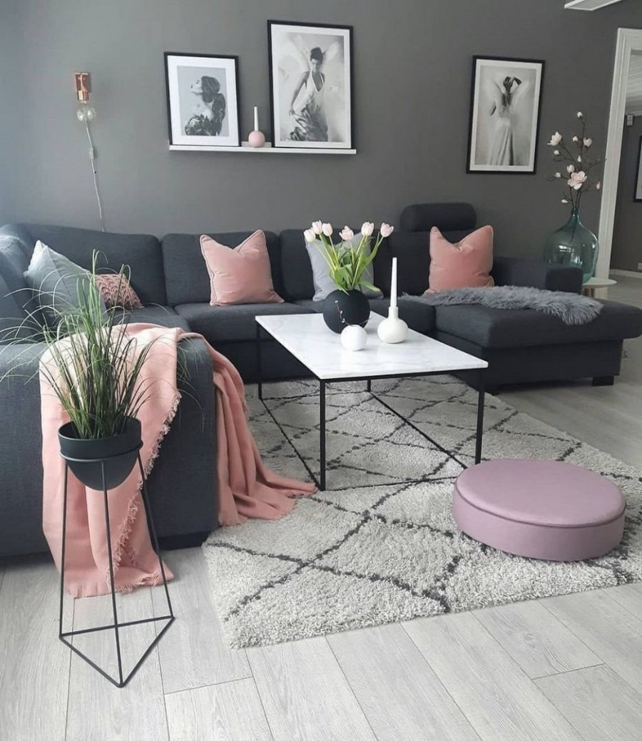 Гостиная в серо розовом цвете