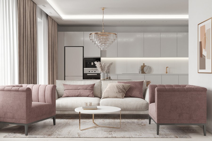 Гостиная в цвете пыльная роза