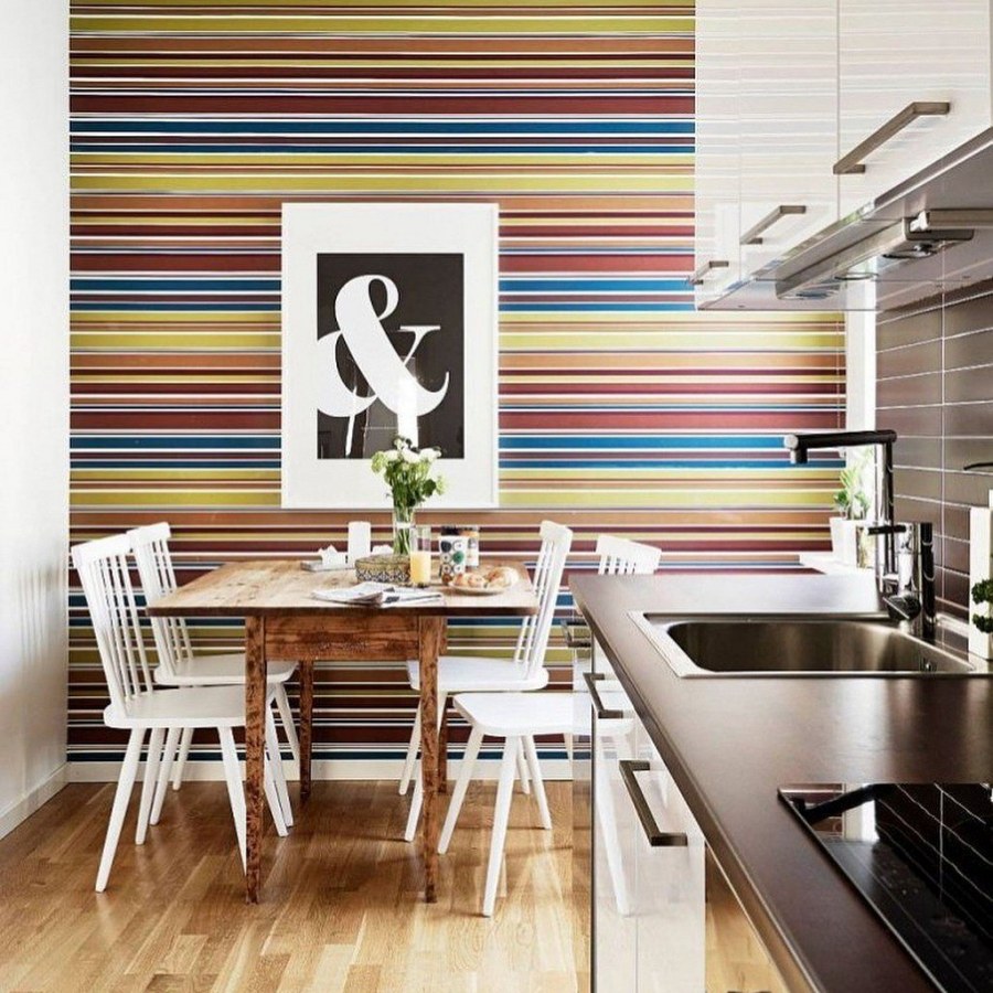 Черные обои на кухне в интерьере