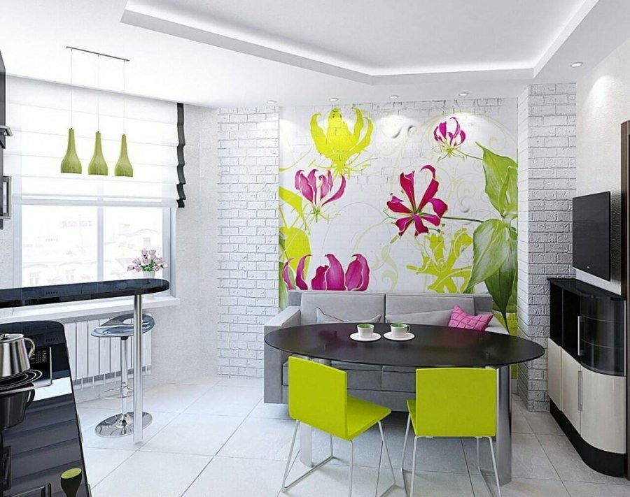 Интерьер малогабаритной кухни без окна