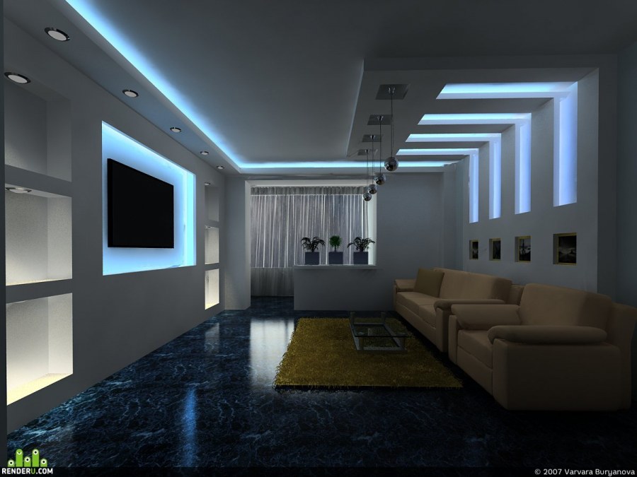 Стена с подсветкой для гостиной