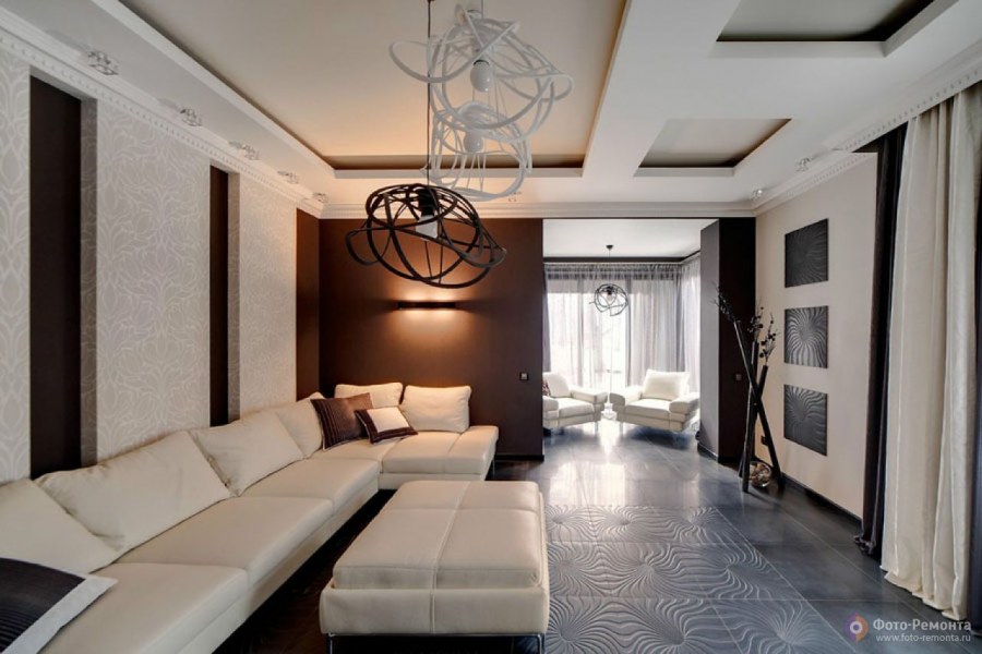 Гостиная в бело коричневых тонах
