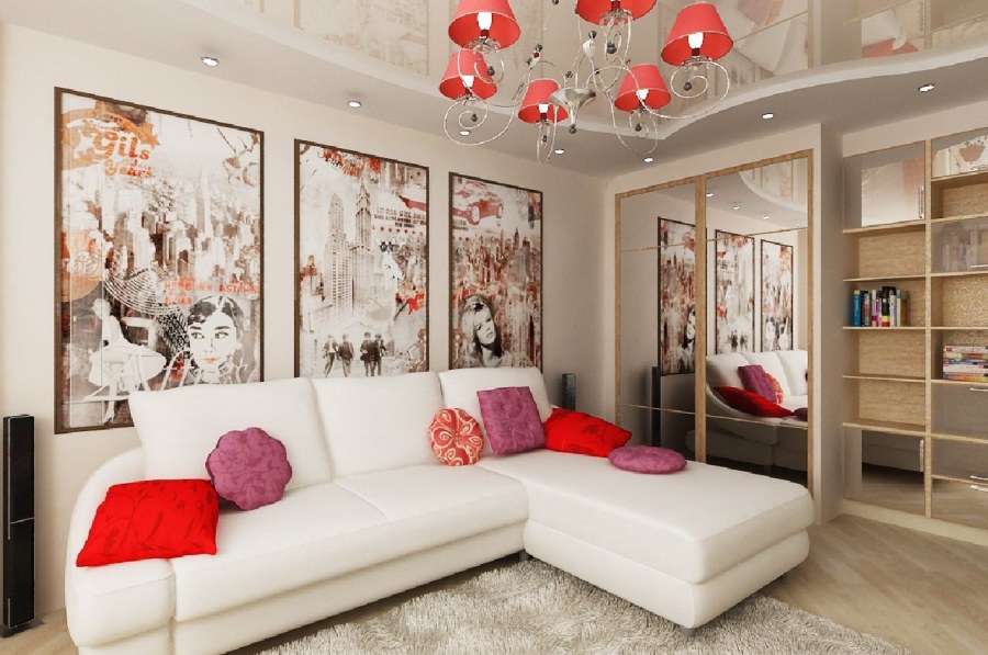 Интерьер спальни с диваном