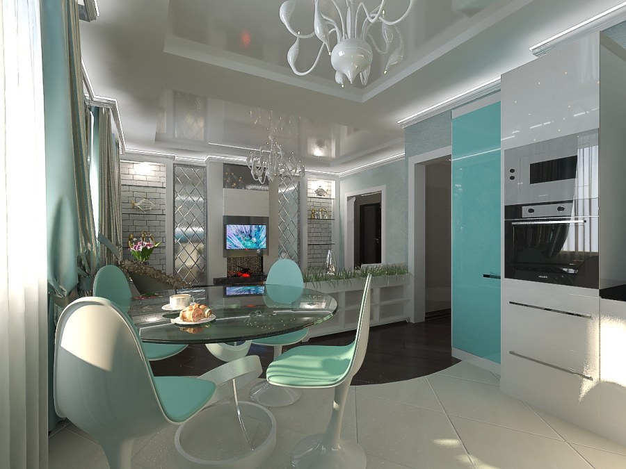 Кухня гостиная Аквамарин