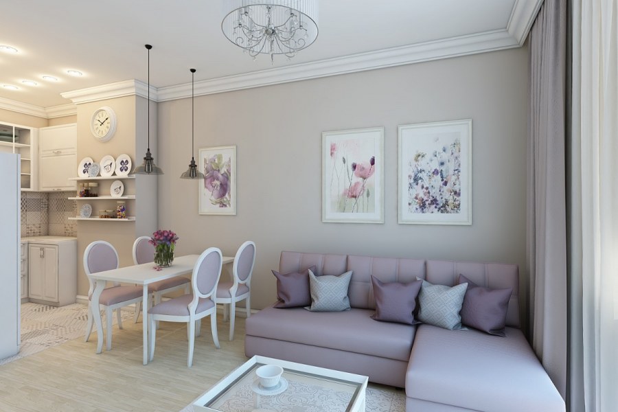 Светлая кухня гостиная