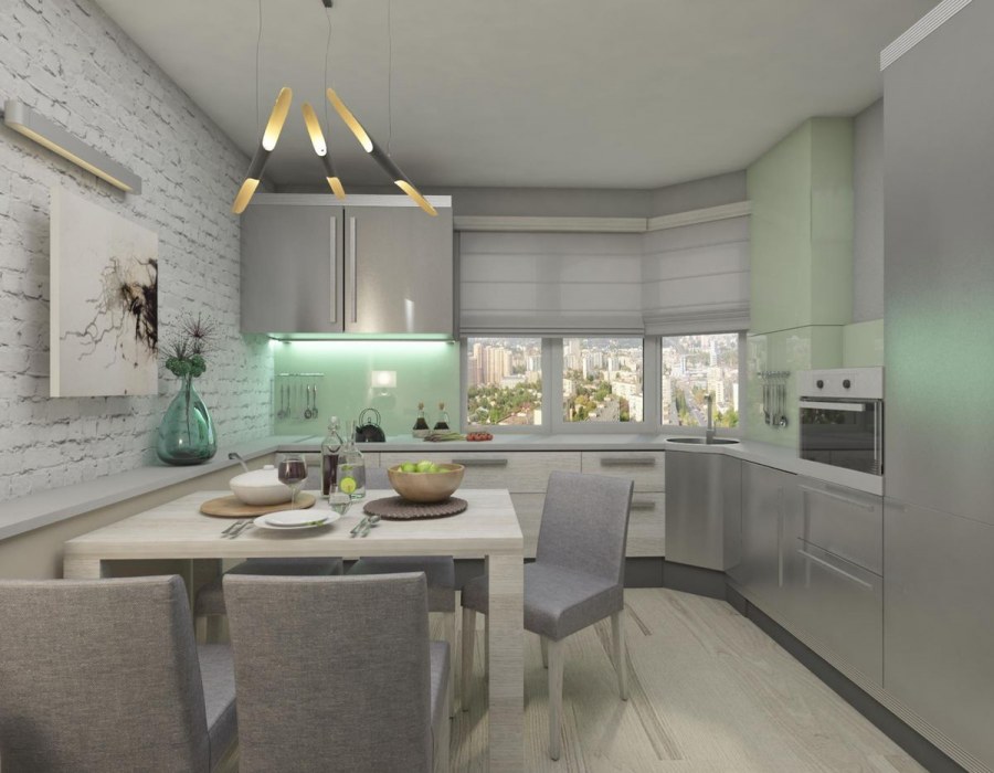 Серая кухня с акцентами