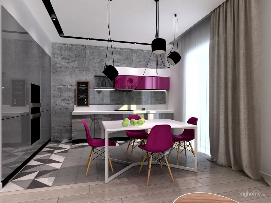 Яркие акценты в интерьере кухни лофт