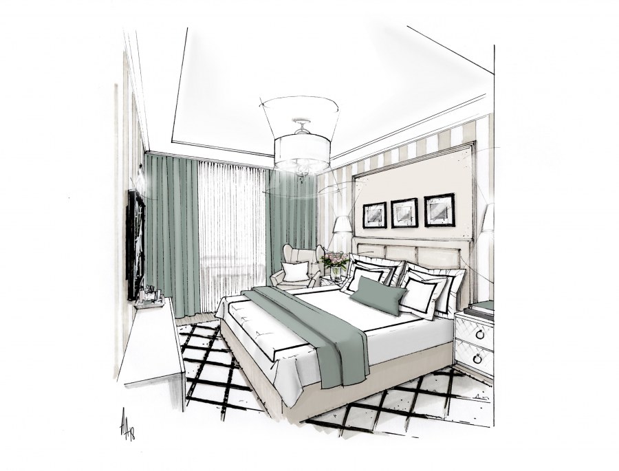 Интерьерный скетч спальня
