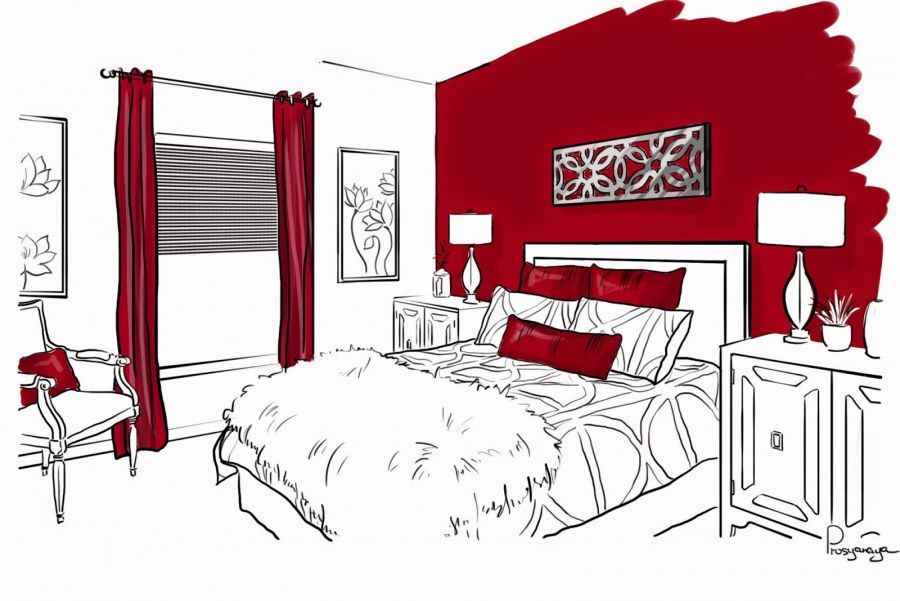 Скетч красный интерьер