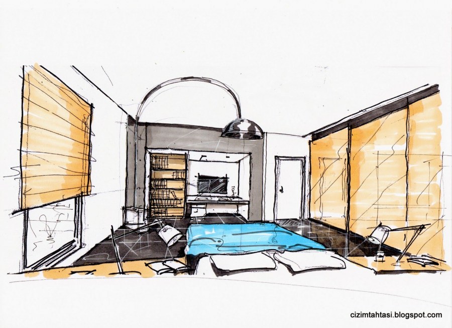 Скетчи современной спальни