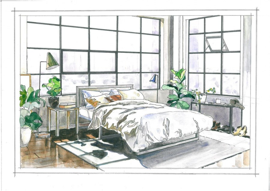 Зарисовки интерьера акварелью