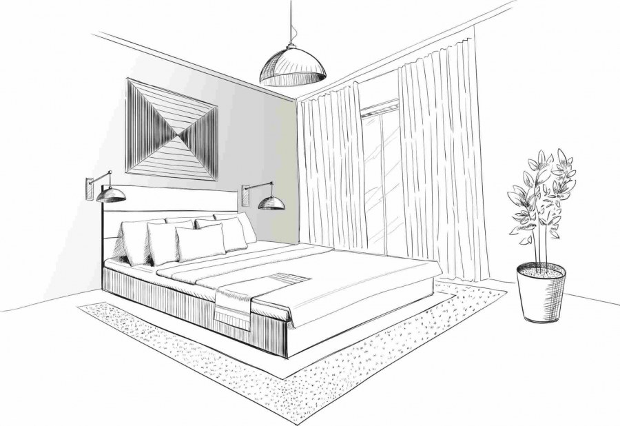 Интерьер спальни зарисовки