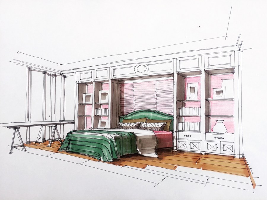 Дизайнерские эскизы интерьера спальни в программе