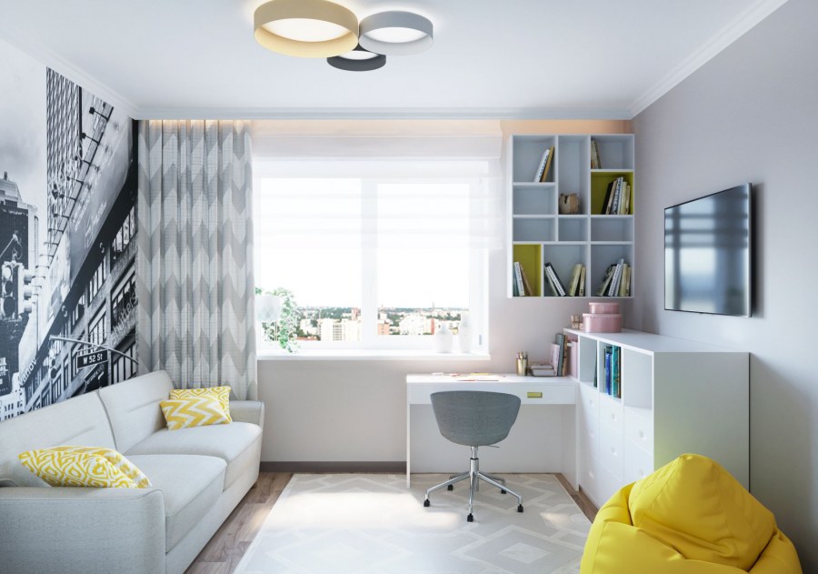 Комната для подростка с желтыми акцентами
