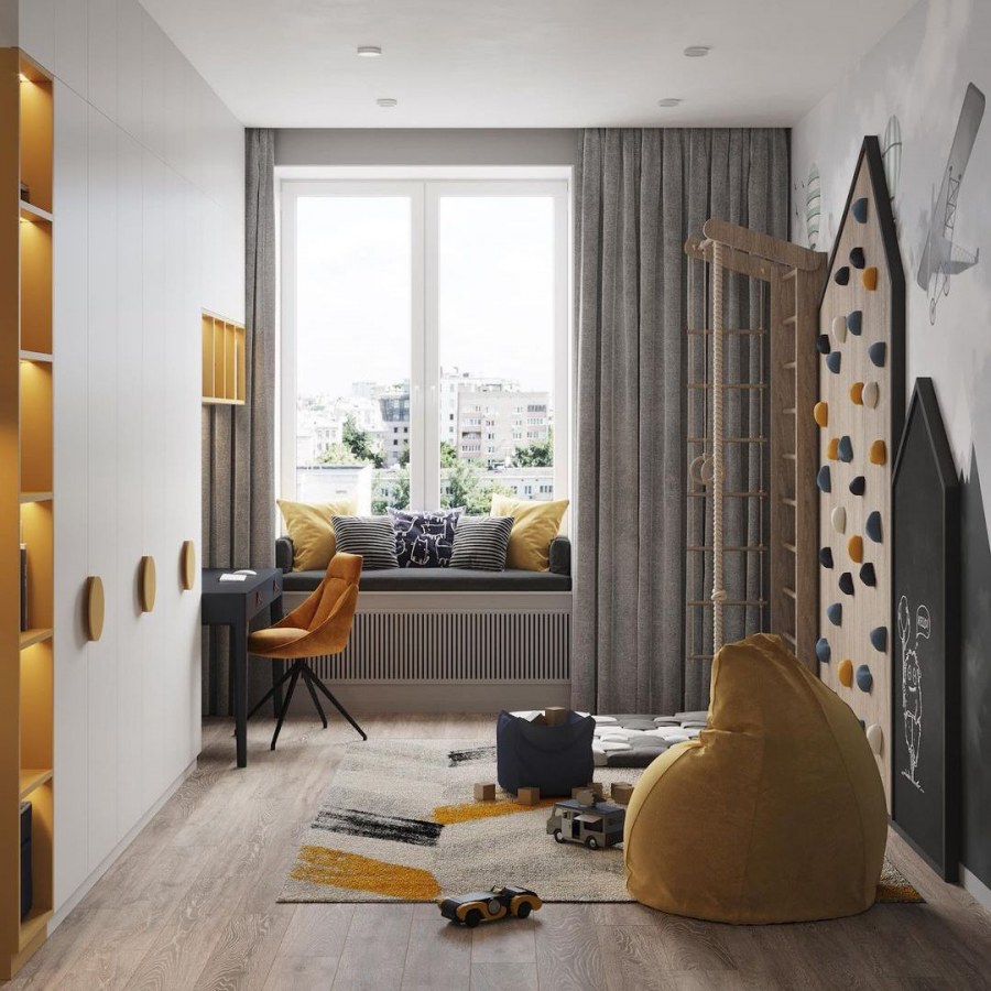 Детская комната в серо желтых тонах