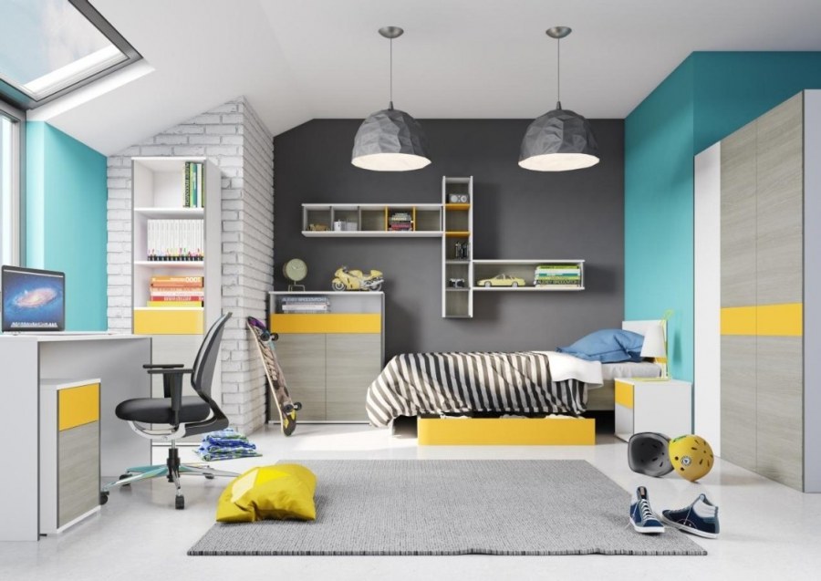 Жёлто белая комната для девочки подростка