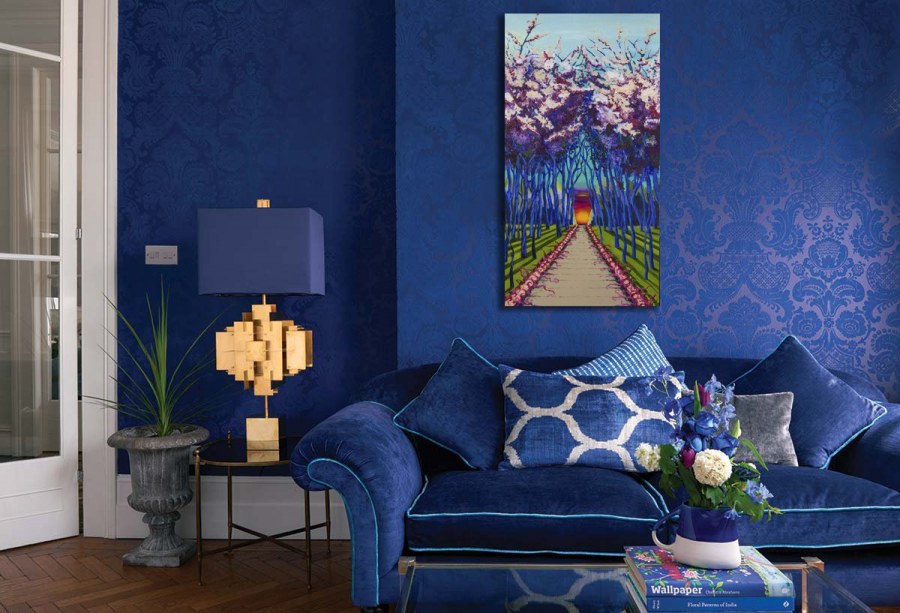 Синие обои в интерьере