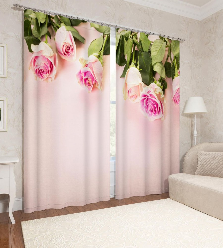 Фотошторы сирень розы на ленте 260 см