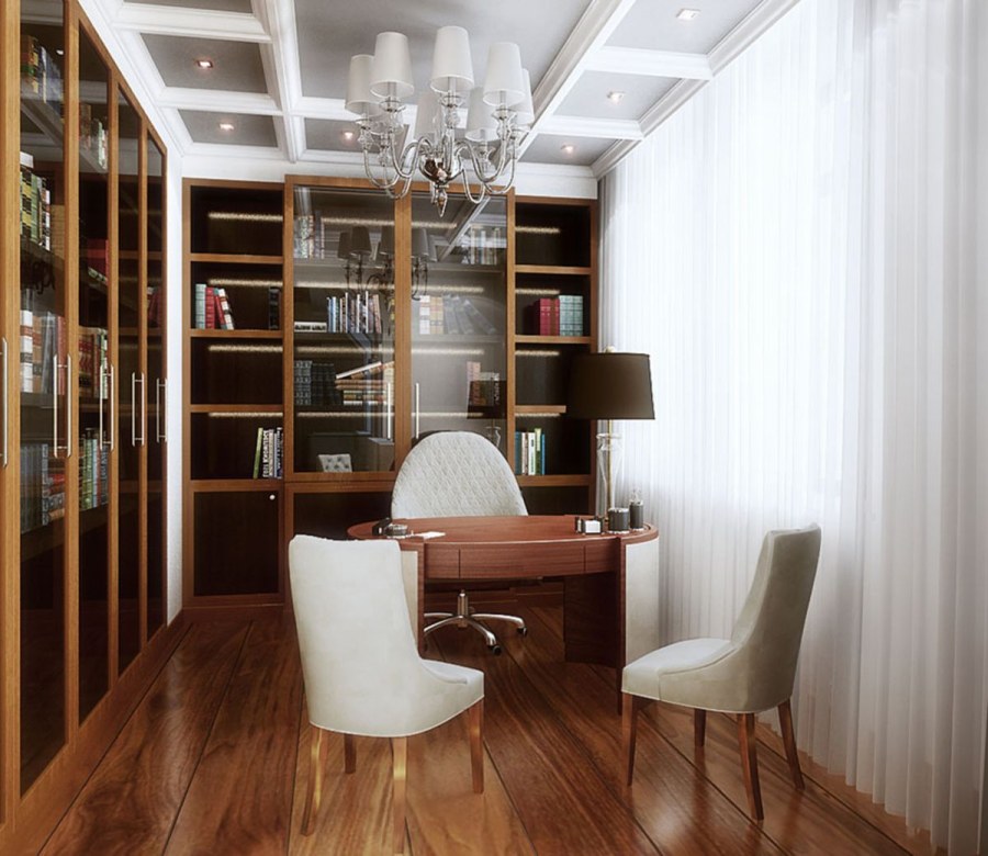Кабинет в классическом стиле в светлых тонах