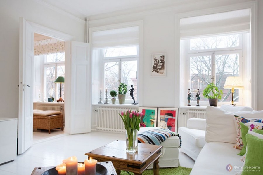 Интерьер гостиной в квартире в шведском стиле