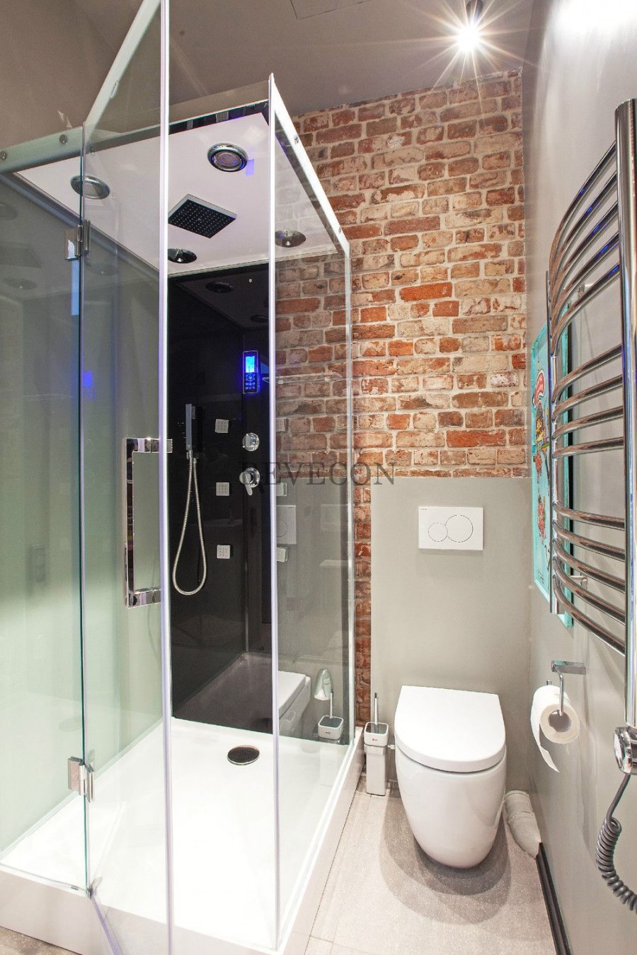 Санузел с душевой в стиле лофт