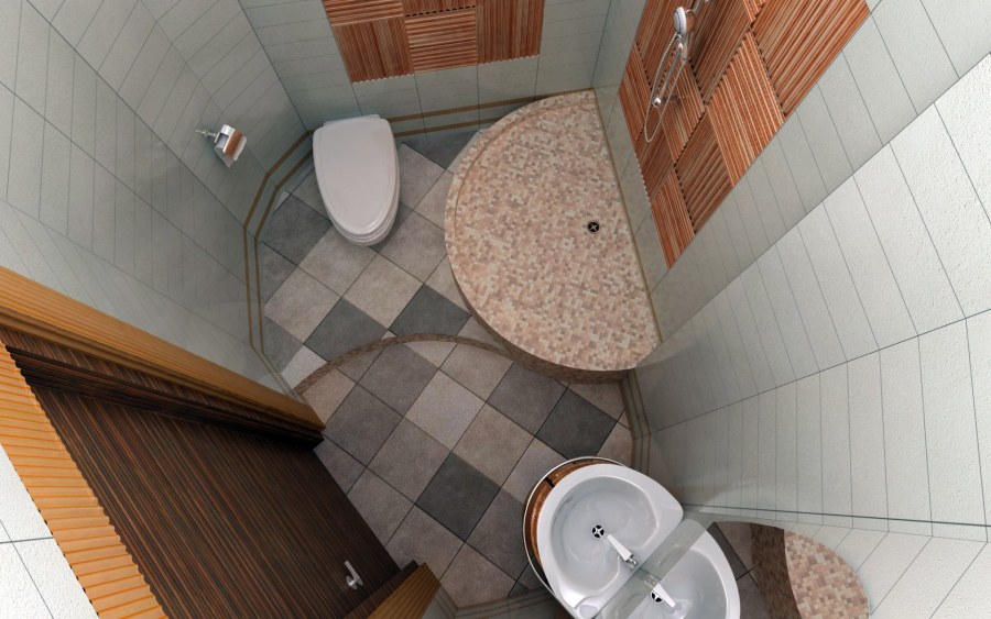 Совмещенный маленький санузел с поддоном