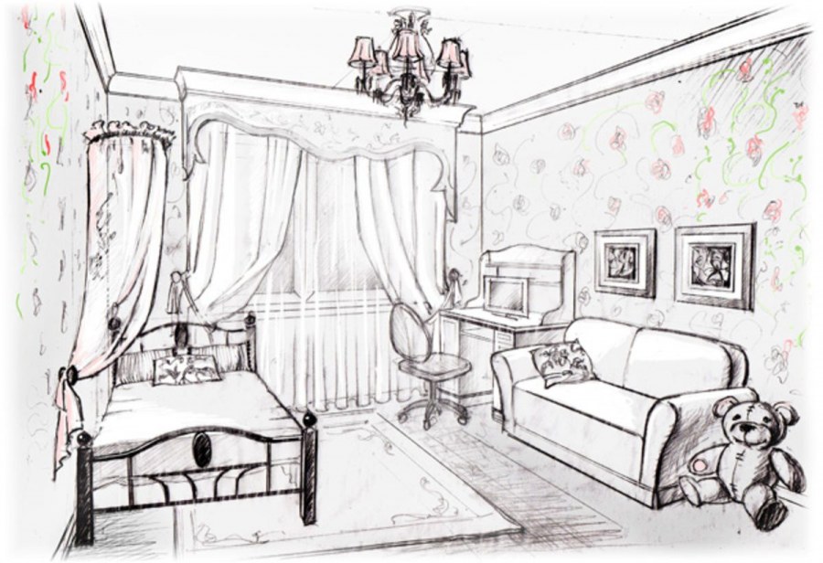 Набросок интерьера комнаты
