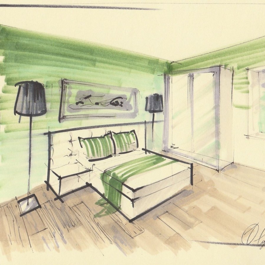 Интерьерные скетчи маркерами