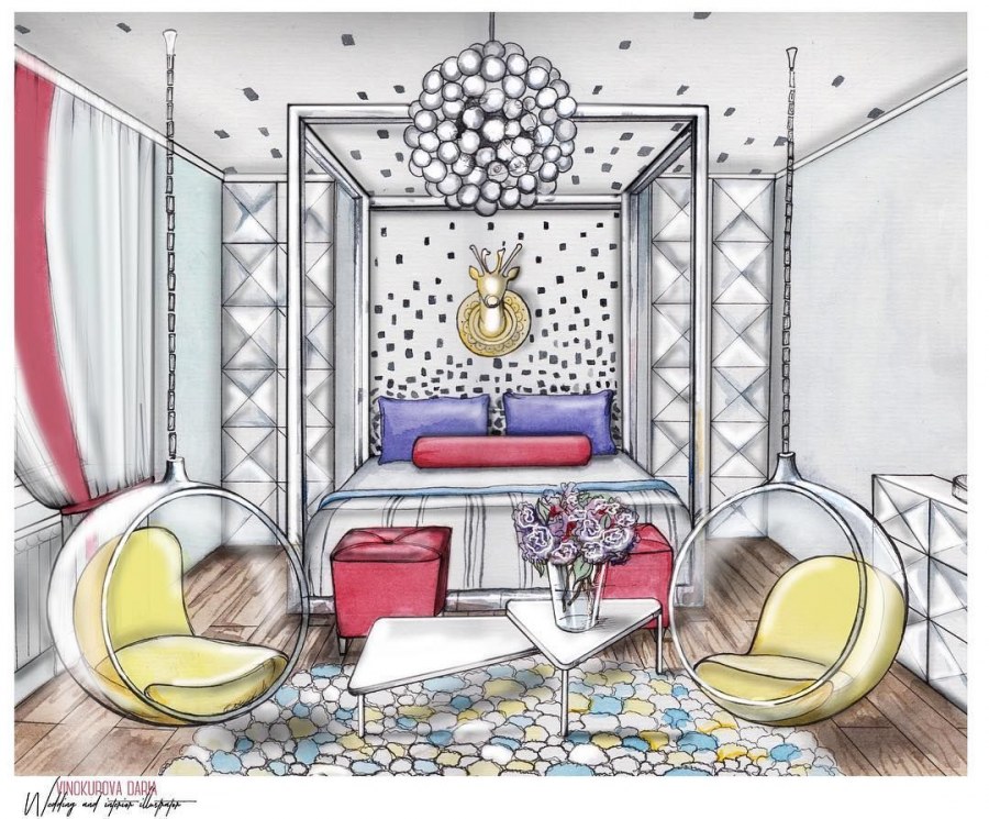 Интерьер в стиле поп-арт скетч