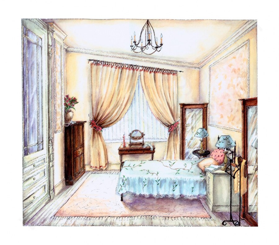 Интерьер цветными карандашами