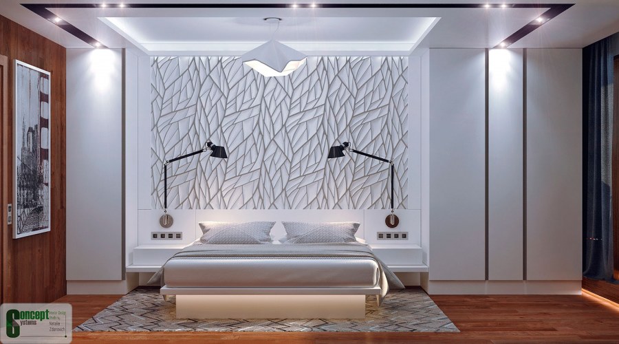 Гипсовые 3д панели в спальне