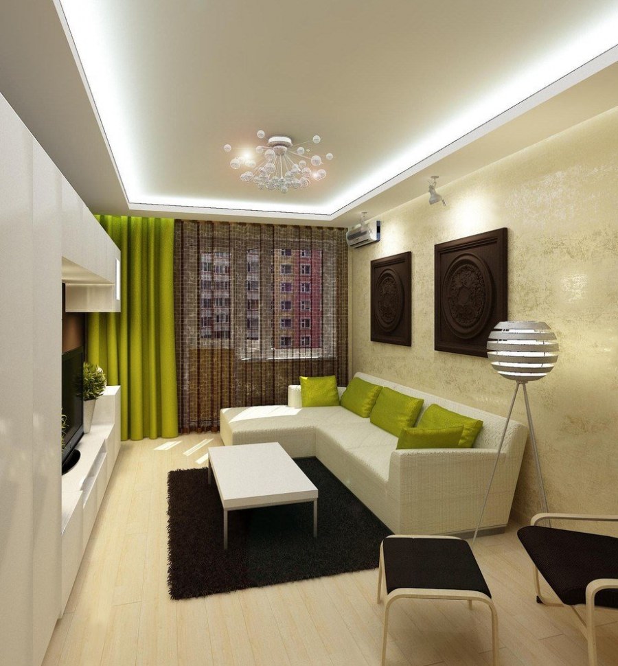 Интерьер прямоугольной гостинной 14 кв.м