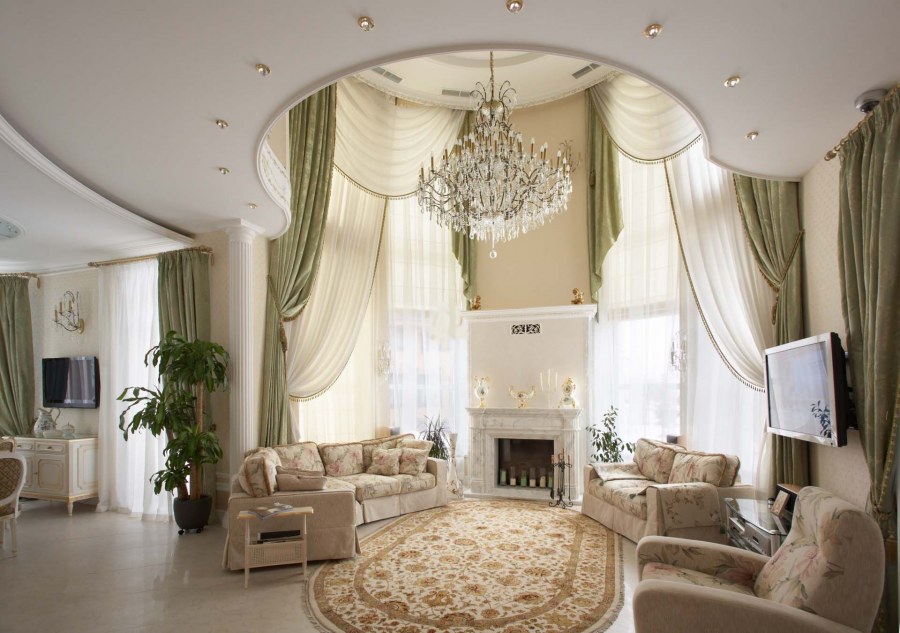 Шторы в гостиной со вторым светом