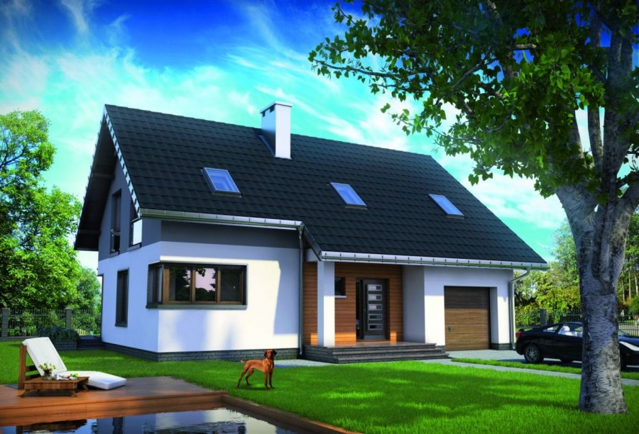 Маленький дом с мансардой и гаражом