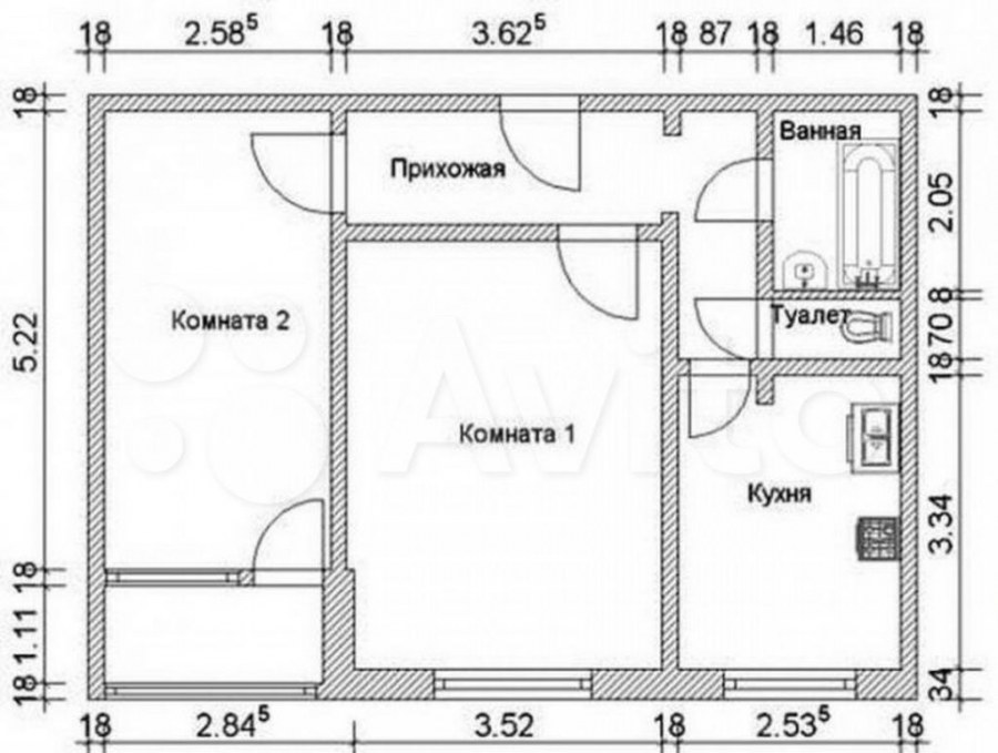 Планировка п55 двухкомнатная