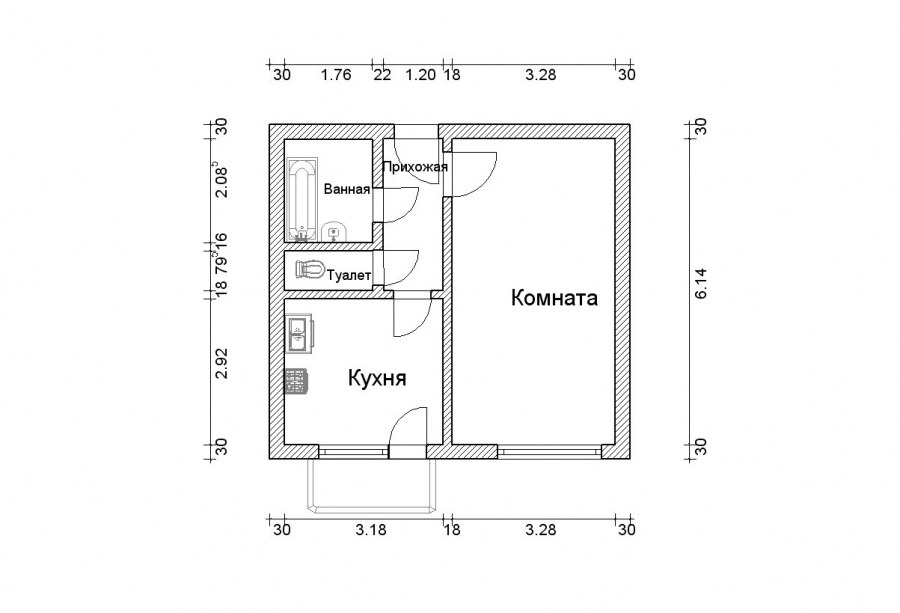 План однокомнатной квартиры КОПЭ