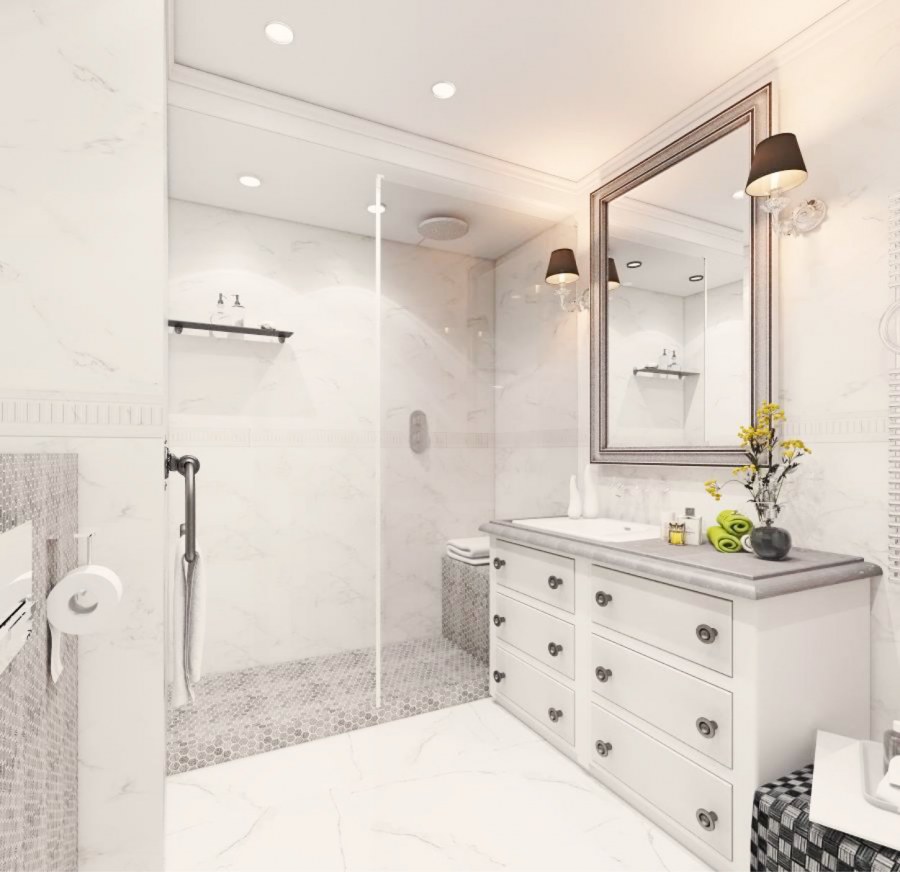 Проект комнаты ванной совместной с туалетом классическом стиле