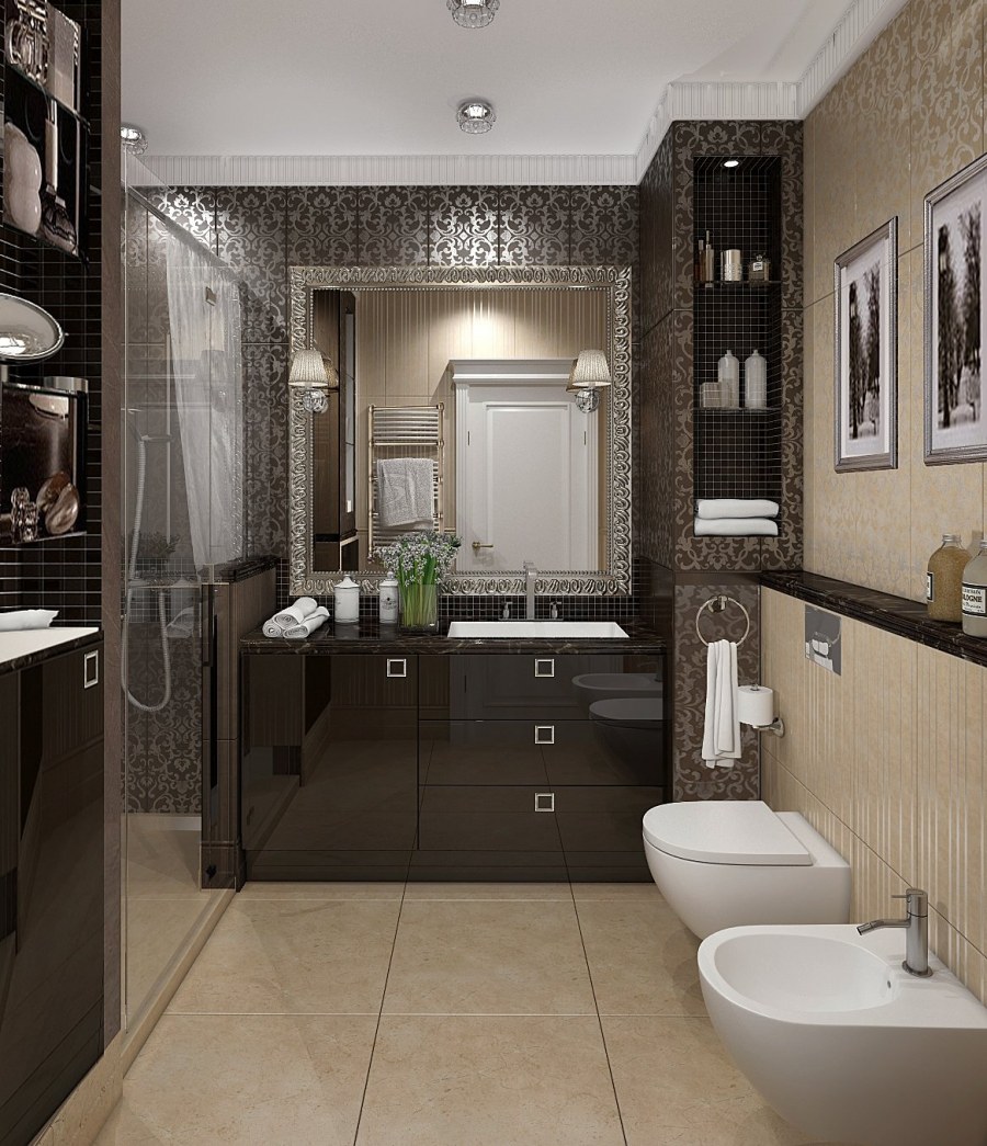 Интерьер совмещенного санузла с окном