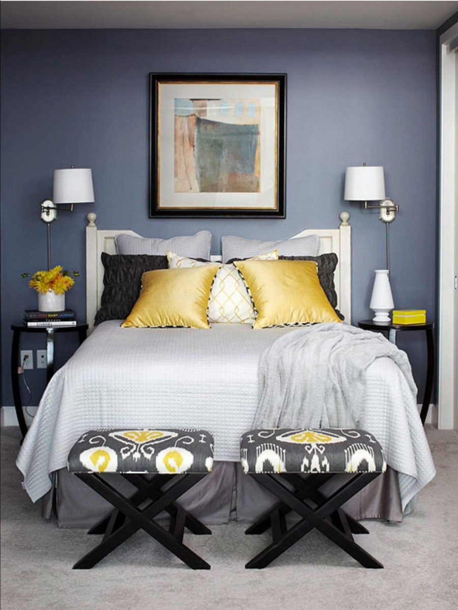 Серо желтая спальня