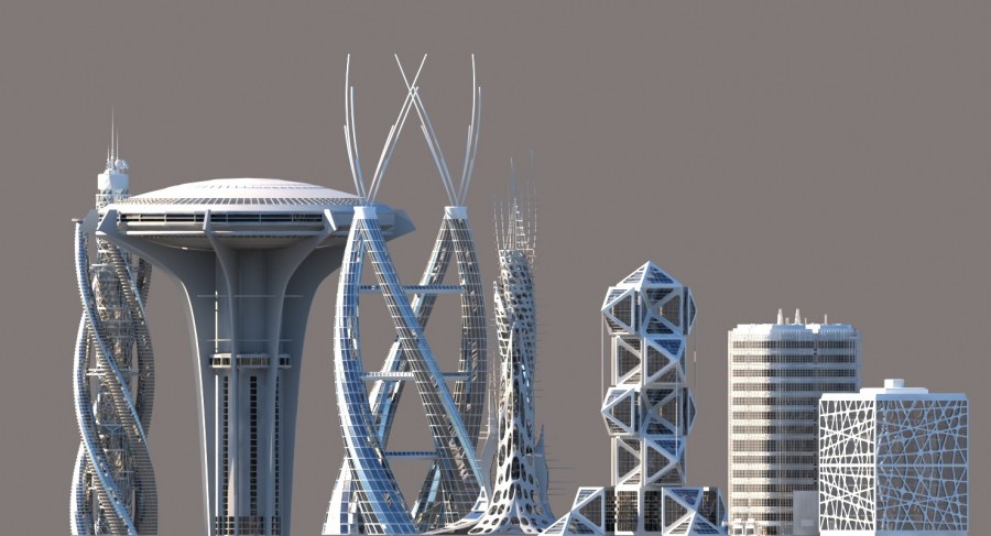 Небоскребы будущего на белом фоне