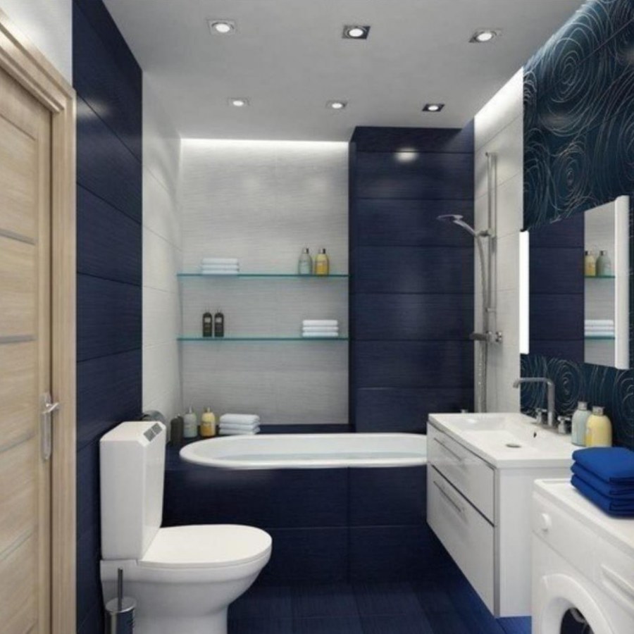 Бело синяя ванная комната