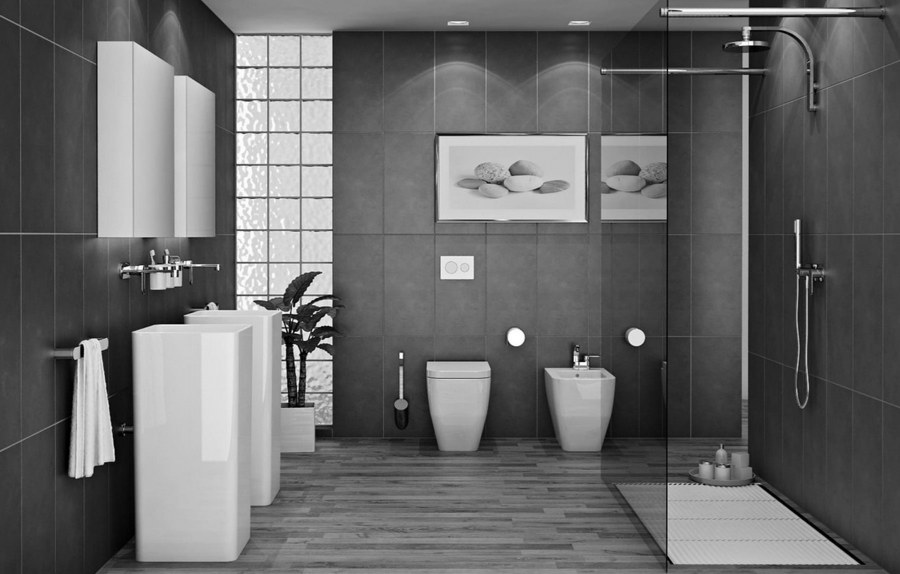 Интерьер ванной комнаты в сером цвете