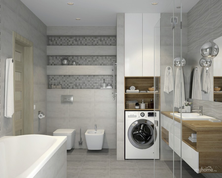 Ванная маленькая бежево-серых тонах