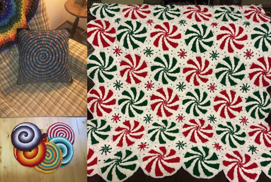 Эффектный и уютный плед со спиральным узором крючком