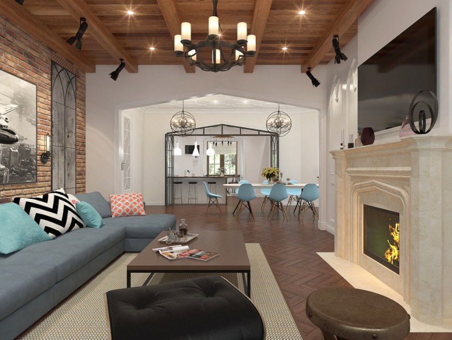 Гостиная столовая лофт