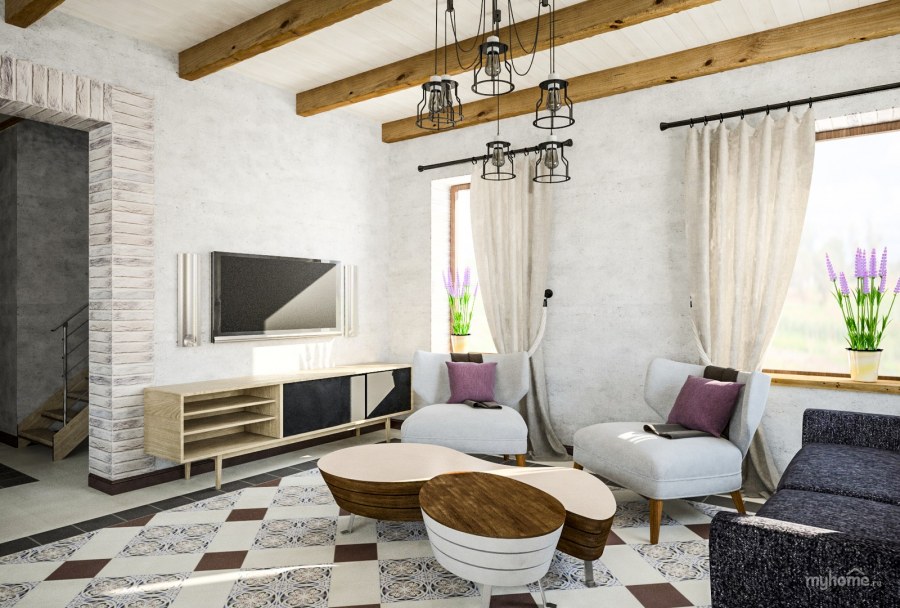 Интерьер в стиле лофт в загородном доме