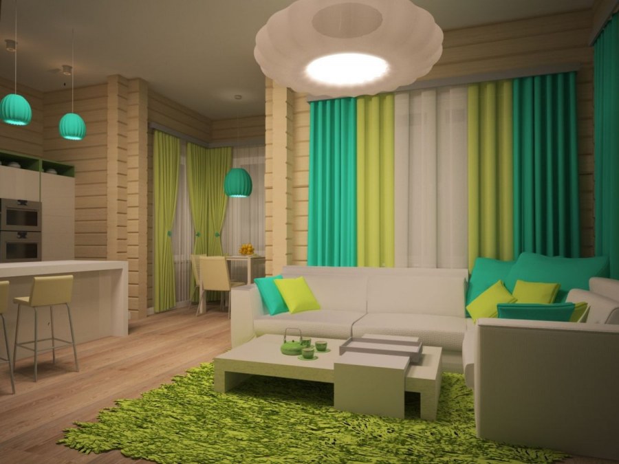 Кухня гостиная в ярких тонах