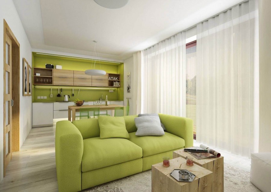 Бежево зеленая гостиная